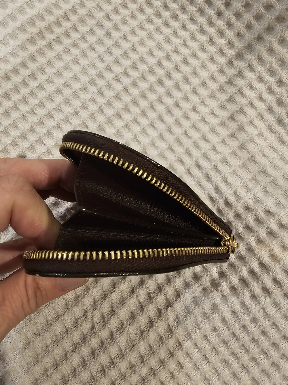 Louis Vuitton Dark Brown Patent Heart Coin Purse with Gold Chain Charm